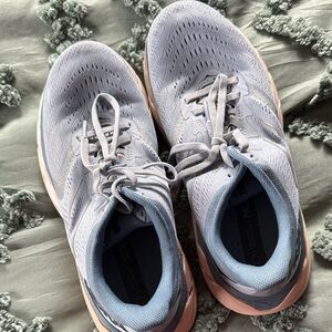 Hoka Women's Light Gray and Peach Sneakers